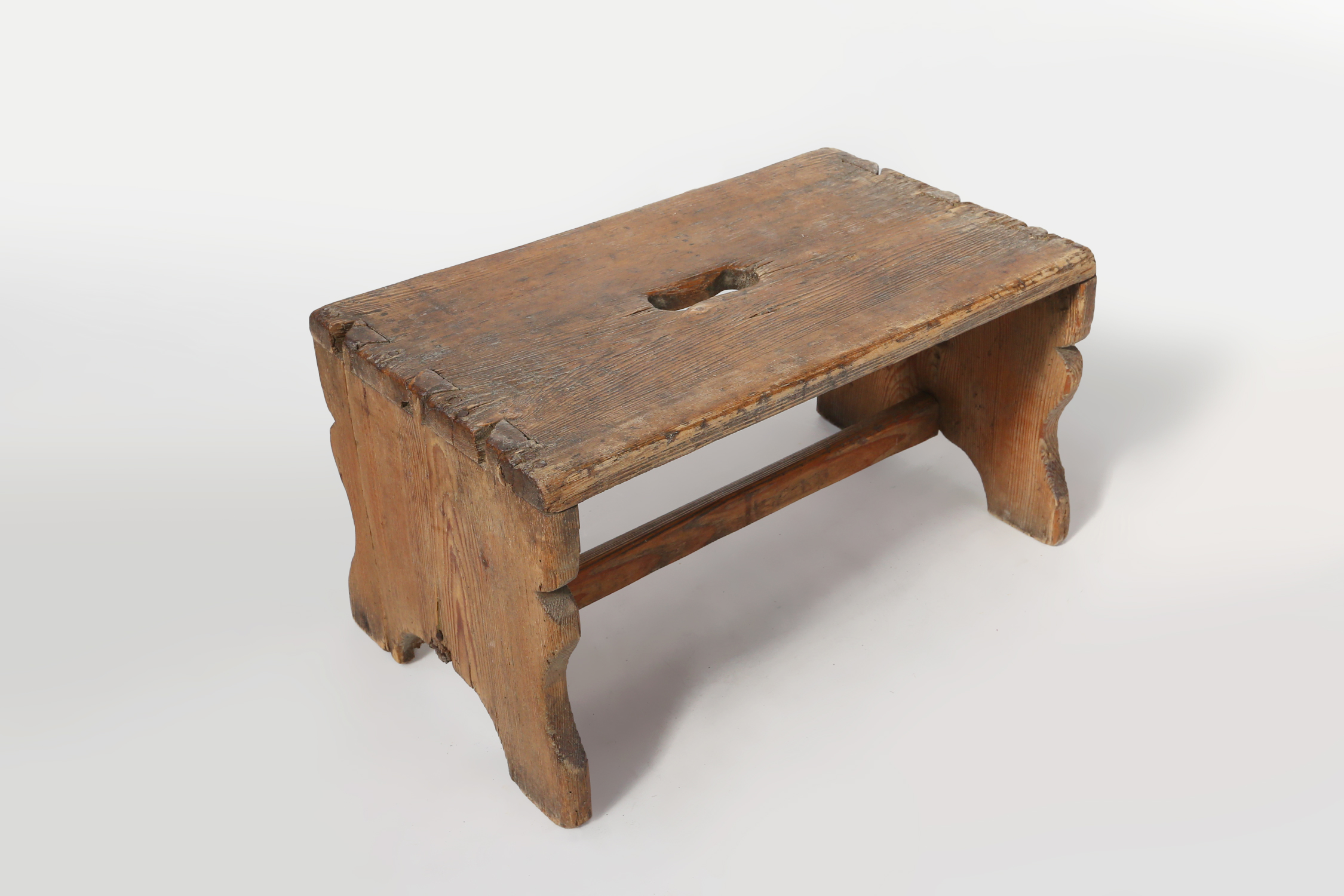 Rustic French wooden stool with beautiful patina, ca. 1900thumbnail